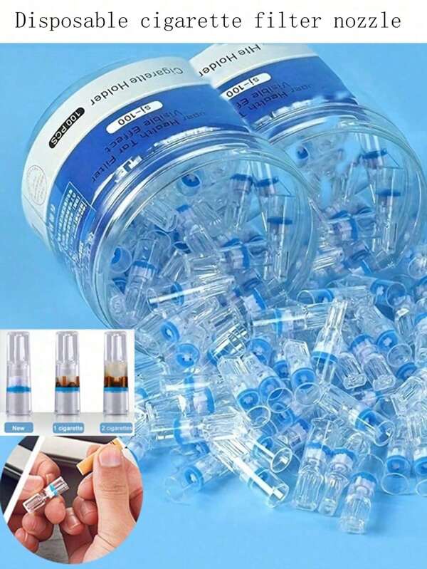 100 piezas/200 piezas Filtros boquilla desechables, convenientes para fumar con alquitrán grueso y fino, elegantes y fáciles de transportar, boquilla con mango curvo, elemento filtrante tubular, esencial para viajes y reuniones