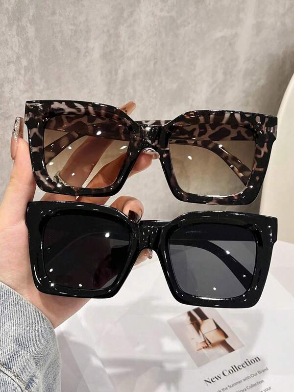 Set de 2 ochelari de soare boemi cu ramă din plastic supradimensionată pentru femei, potriviți pentru purtarea de zi cu zi, accesorii