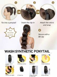 nimoki 18 Inch Heat Resistant Wavy Synthetic Fiber Ponytail Extension With Hook And Loop, Everyday Wear, Wrap-Around Ponytail Wig (Brown-Black) - Black - View 10