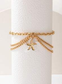 1 pièce Bracelet de cheville en acier inoxydable multicouche en forme d'étoile de mer, mode élégante pour soirée sexy, plage, vacances, tenue décontractée quotidienne, cadeau de vacances