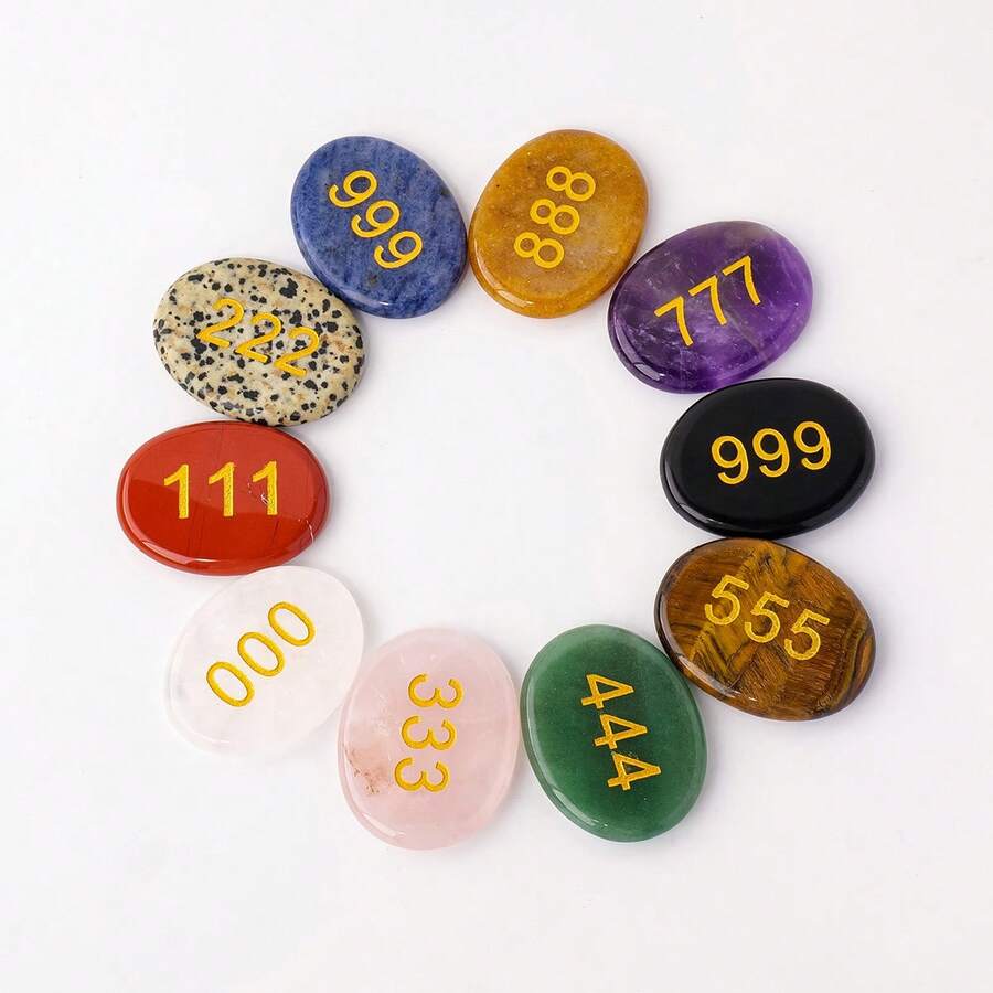 1 PIEZA Piedra de preocupación con números en el pulgar - Cristales de chakra (Cuarzo rosa, Amatista, Ojo de tigre) para la ansiedad y la meditación