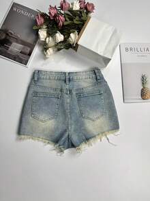 Ragged Denim Shorts - Avant-Garde Casual Streetwear - Blue - View 7