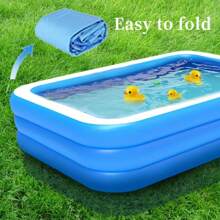 Extra große 3-lagige blau-weiße Boden PVC Schwimmbecken - rechteckiges Erwachsenenbecken für Outdoor, mit lebendiger Eisoberfläche, verstärktes Design für Haltbarkeit und Sicherheit, ideal für Sommerurlaub, Strandspiel und Familienspaß (mehrere Größen erhältlich, ohne Zubehör)