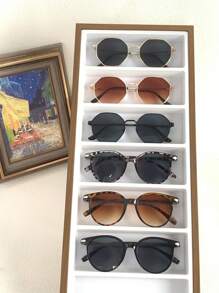 6pcs Rivets Decor Round Frame Polygonal Design Fashion Eyeglasses For Women For Summer Beach Vacation,Outdoor,Travel