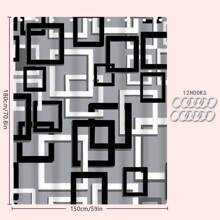 4 Stücke modernes schwarz-graues gestreiftes Badezimmer Set, inklusive Duschvorhang, Badematte, U-förmige Toilettenabdeckung, Toilettendeckelabdeckung, wasserdichter Duschvorhang, modischer Tür-/Fenstervorhang, ohne Bohren erforderlich, Polyester, maschinenwaschbar, Badezimmer Deko für den Schulanfang