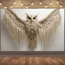 1pc Boho Macrame Owl Wall Hanging With Spread Wings - Polyester Party Background Banner, Suitable For Weddings, Birthdays And Indoor Events, Various Sizes Available, Decorative Wall Art | Elegant Design | Macrame Craft, Bohemian Home Decor