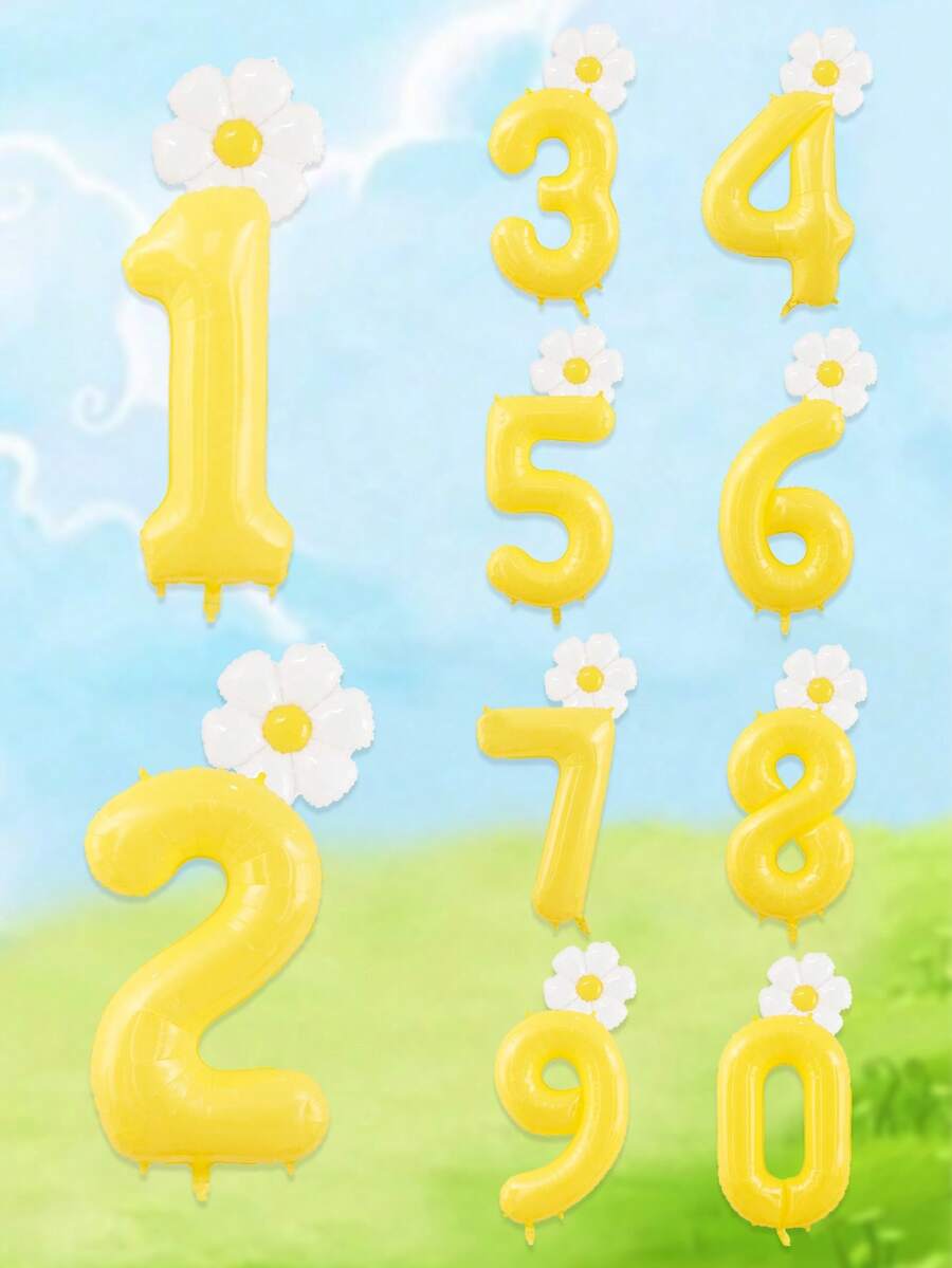 2 pezzi Set di palloncini a forma di numero da 40 pollici + palloncini piccoli a forma di margherita in pellicola per feste di compleanno, anniversari, decorazioni per celebrazioni all aperto