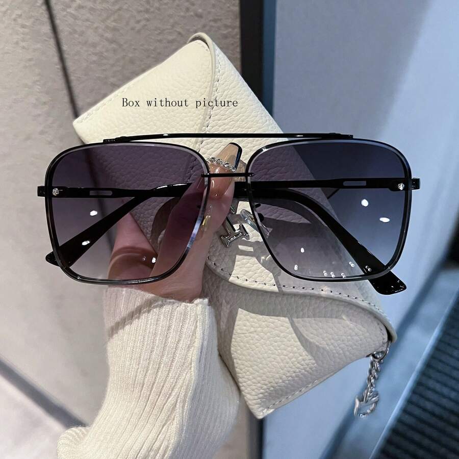 1pc Men's Ombre Gray Double-Beam Glasses, European And American Street Style, Fashionable And Versatile Glasses Suitable For Outdoor Gatherings, Fashion Photo Props, Decorative Glasses, Daily Fashion Accessories, Perfect Gift For Birthday, Holiday, Party, Christmas Back To School Fashionable Preppy School Look