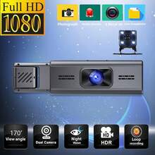 适用于汽车配件的三镜头行车记录仪，前/中/后摄像头同时录制，2K 分辨率，带 WiFi，免费 64GB 存储卡，循环录制，运动检测，24 小时停车监控，智能手机连接，重力传感器，倒车摄像头，是送给女性的理想礼物