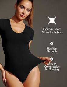 IUGA Bodysuits Women Tummy Control Short Sleeve Body Suits Womens Compression Slimming Thong Bodysuit - White - View 6