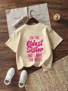 Tween Girls' Casual Funny Print Crew Neck Short Sleeve T-Shirt, Summer Tops