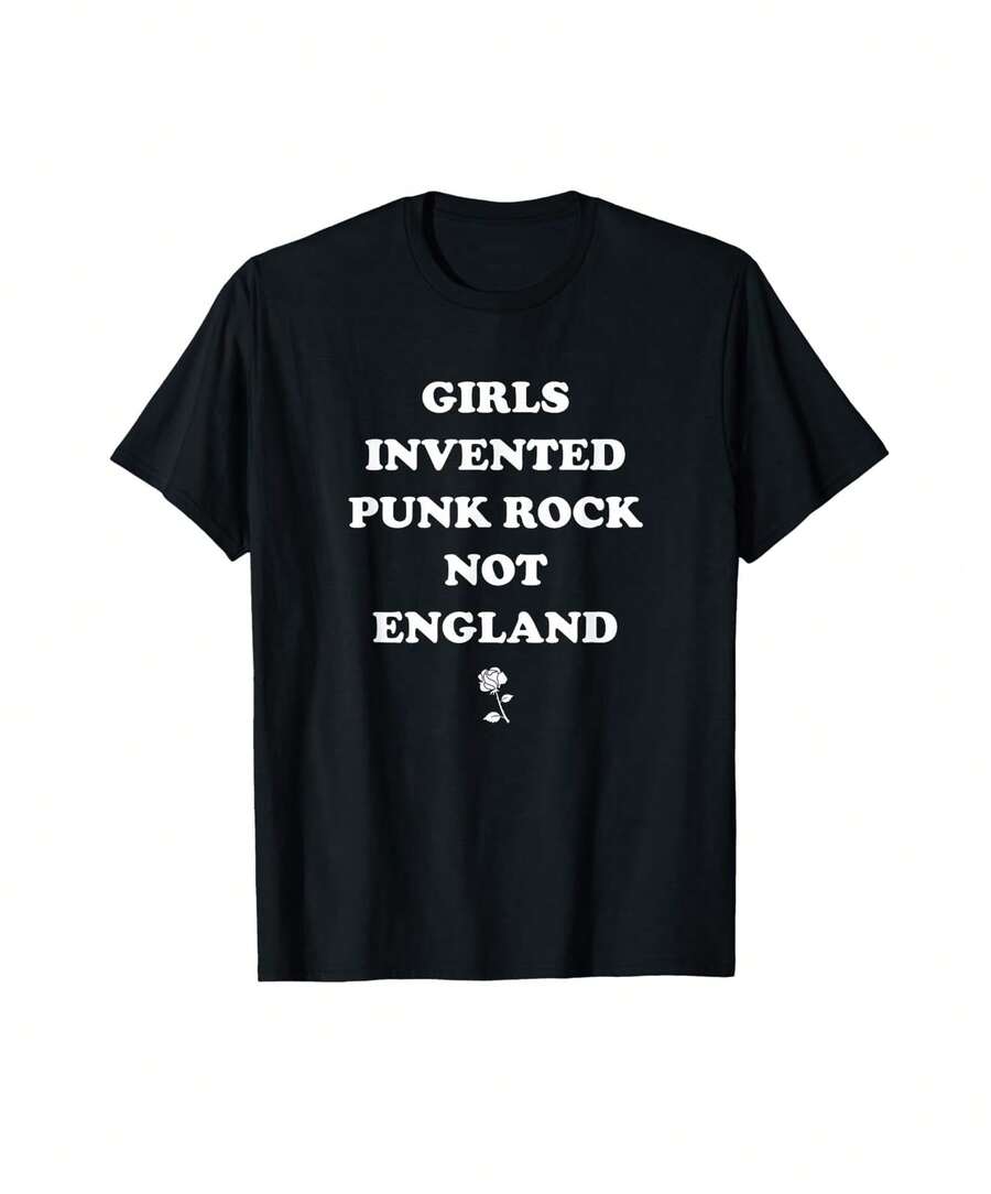 90S Girls Invented Punk Rock Not England 80S Music T-Shirt Gift For Knitters Gift For Wine Lovers - Black - View 1