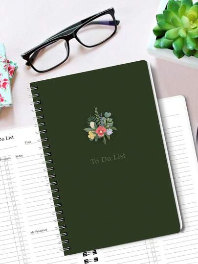 Trees 1pc Daily Planner Notebook,Undated Daily Schedule Agenda Spiral Goals Planner With Habit Tracker For Women And Man,Perfect School And Office Supplies,Back To School
