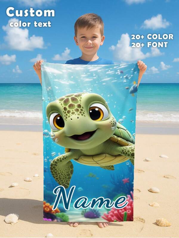 1PC Customized Name Ocean Beach Towels, Personalized Kids Beach Towel, Summer Birthday Gift For Kids, Custom Name Beach Towel, Custom Beach Towel For Girls/Boys, Perfect For Outdoor Beach Travel Swimming Gym Yoga, Beach Accessories, Custom Beach Towel For Friends, Multiple Sizes Of Beach Towels To Choose From, Multi-Functional, Ornamental, Letter, Stylish, Modern, Colorful, Cute, Adorable, Casual, Custom, Personalised, Unique, Customized, Ideal Gifts For Him, Ideal Gifts For Her