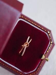 1pc Luxury Personalized Copper Rose Gold Knoted Crisscross Ring, Women Everyday, Party, Gathering