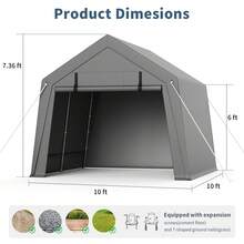 Carport Storage Shed, 6 X 8 Ft Portable Motorcycle Tent With Roll-Up Dual-Zipper Doors, Waterproof And UV-Resistant, Portable Garage For Motorcycle, Bike, And Outdoor Tools, Gray - Grey - View 10