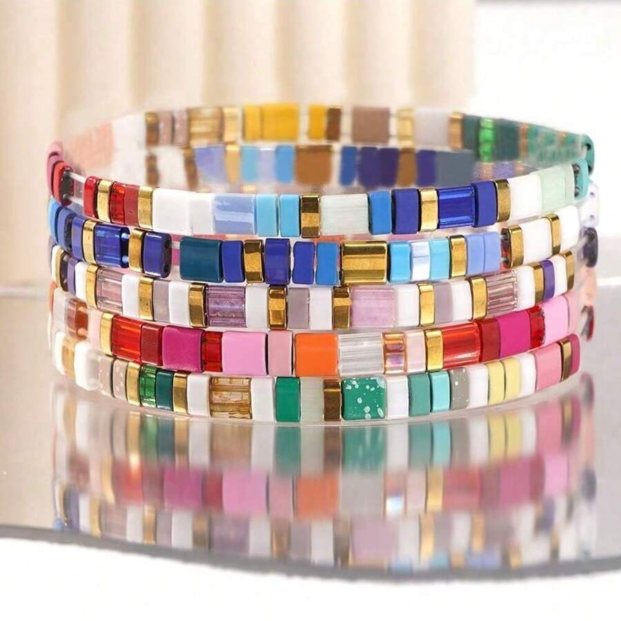 1pc Bohemian Style Colorful Glass Bead Bracelet, Perfect Gift For Men And Women