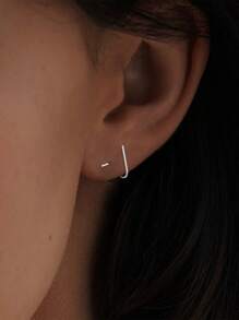 S925 Sterling Silver Line Earrings, Ear Hole Geometric Earrings, Minimalist Style, Mini Compact Earrings, Suitable For Women To Wear On Various Holidays