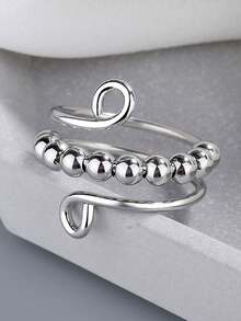 1 pieza Anillo giratorio de acero inoxidable para alivio de la ansiedad, ajustable, anillo antiestrés creativo con perla, joya de regalo para mujeres - anillo de ansiedad - Ver 1
