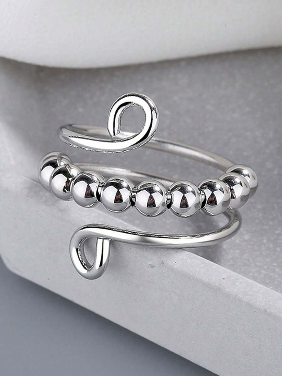 1 pieza Anillo giratorio de acero inoxidable para alivio de la ansiedad, ajustable, anillo antiestrés creativo con perla, joya de regalo para mujeres - anillo de ansiedad - Ver 1
