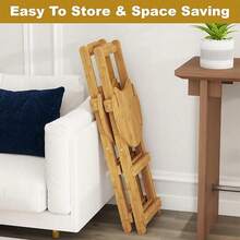 Wooden Folding Bar Stool Bamboo Kitchen Counter Height Stools With Backrest UK - wood color - View 4