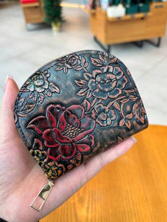 2025 奢华复古压花迷你女士零钱包时尚优雅皮革花卉钱包多卡槽紧凑型零钱包随机颜色女士钱包迷你钱包钱包零钱包