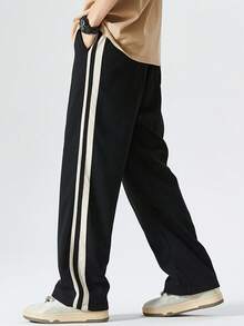 男士宽松华夫格阔腿裤时尚运动休闲夜走健身锻炼垂坠运动长裤 - 黑與白 - 查看 6