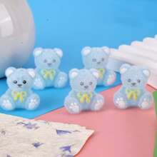 10pcs 23x26mm Adorable Mixed Color Flocked Bow Tie Small Bear Shape Acrylic Bead Jewelry Making DIY Charm Bracelet, Necklace And Pen
