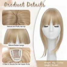 Megito Clip In Bangs, 360° Cover Bangs Hair Clip 16 Inch Brown Fake Bangs Hair Clip In Hair Extensions, Clip On Bangs For Women Clip In Hairpieces For Daily Wear - Vàng vàng - Xem 2
