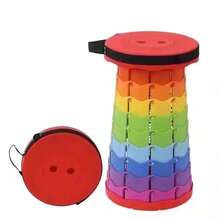 1pc Outdoor Foldable Camping Stool, Portable Travel Fishing Chair Folding Retractable Bench - Multicolor - View 1