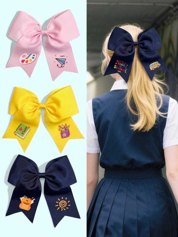 1pc 5 Inch Personalized Back To School Ponytail Girl Hair Bow Children Girl Hair Bows With Clips For Festivals Party School Girls Graduation Season Hairgrips For First Day Of School Classroom Girls Students,Kids Hair Accessories