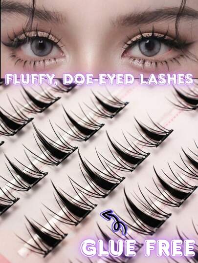 No Glue Needed – 100PCS CC Curl Sweet Bunny Style False Eyelashes, Soft & Natural Look, Self-Adhesive 3-Second Press-On Lashes, Lightweight, Reusable For Daily Wear Lash Clusters,Eye Lash Clusters,Individual Eyelashes,Lashes,Fake Lashes