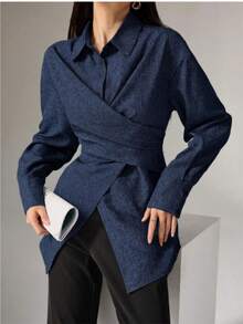 Women's Minimalist Criss-Cross Strap Multi-Wear Solid Color Shirt - Royal Blue - View 3