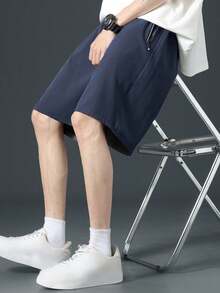 メンズ クイックドライ カジュアル クールな通気性のビーチアウトドアスポーツショーツ - ネイビーブルー - チェックする 2