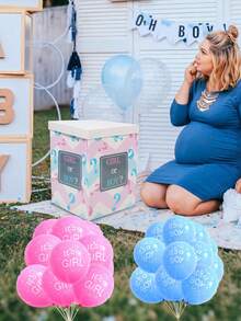性别揭晓气球套装，包含创意包装盒、背景幕布和性别揭晓气球——适合男孩或女孩的迎婴派对装饰 - 彩色 - 查看 7
