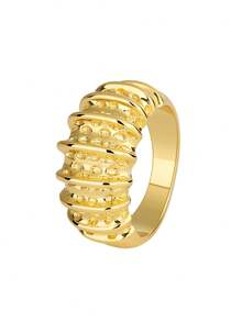 Charm-In 1 件时尚 18K 镀金镂空简约素面女士戒指，情人节礼物 - 金黃色 - 查看 48