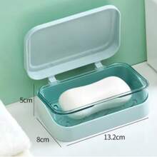 Bathroom Soap Dish With Lid Home Plastic Soap Box Keeps Soap Dry Soap Dish Travel Portable Soap Tray Dish Storage Soap Container - 薄荷藍 - 查看 1