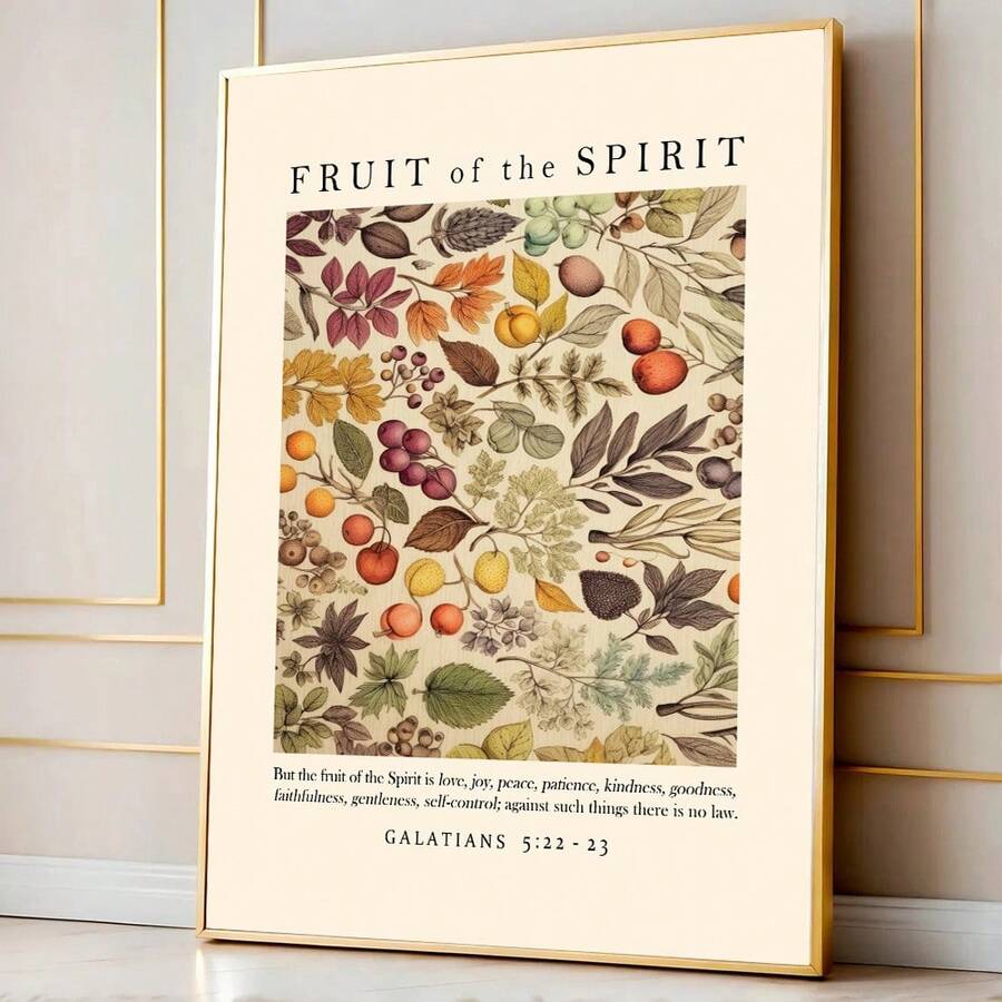 1 件无框圣灵之果经文墙面艺术海报帆布印刷简约基督教艺术圣经经文复古绘画适用于宿舍、客厅、卧室、现代家居装饰 - 彩色 - 查看 1