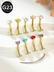 Titanium Bauchnabel Piercing Ring mit 1 Stück gekrümmtem Piercing Taper ASTM F136 innengewindelosem Bauchnabelring 14G CZ Ball Bauchnabel Ringe 10mm Steg Körper Piercing Schmuck für Frauen