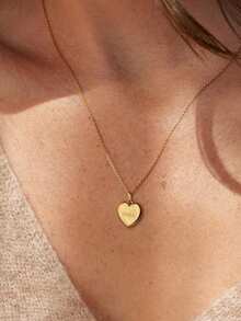 1pc 18k Gold Customized Stainless Steel Jewelry, Engraved Name Heart Necklace - Personalized Pendant Necklace - Custom Initial Heart Pendant - Christmas Gift For Her *EVA NAME NECKLACE*, Includes Exquisite Gift Box, Valentine's Day Gift - Love Heart-gold - View 4