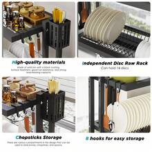 OYAJIA Dish Drying Rack - Over The Sink Dish Drainer Drying Rack With Utensil & Knife Holder, Hooks, Stainless Steel Kitchen Organizers And Storage Solution,83*27*73cm - 黑色 - 查看 6