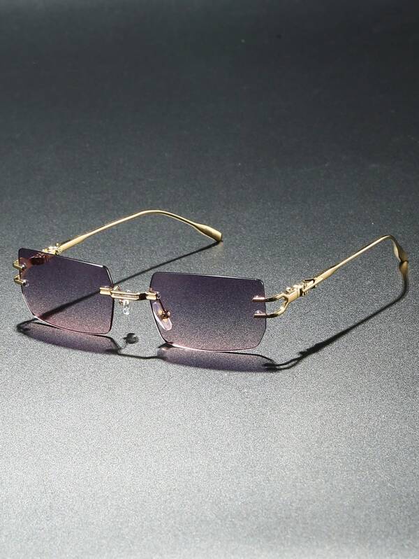 1pc Men's Metal Geometric Edge Decorated Black Vintage Fashion Glasses