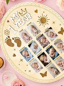 My First Year Photo Board Baby First Year Photo Frame 1st Year Birthday Display Photo Wood Board Baby 12 Months Milestone Picture Frame Baby Keepsake Gift Baby Shower First Birthday Party Decor