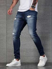 Pantalones vaqueros ajustados para hombre de color azul, tela transpirable y cómoda, ideales para estilos casuales urbanos