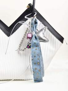 复古甜美酷炫蓝色褶皱银星包包挂件，蓝色爱心方形星星小狗珍珠书包挂件钥匙扣装饰，适合外出、旅行、沙滩、包包挂件、包包链、包包吊饰、包包装饰钥匙扣、包包配饰，适用于女包、女手提包、背包、学生书包、钥匙扣、汽车钥匙扣，可作为生日礼物、情人节礼物、节日礼物 - 彩色 - 查看 4