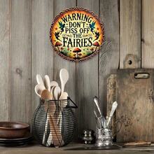 [Vintage Fairy Sign] Rustic 8x8 Inch Vintage Fairy Warning Sign Wall Art Decor | Durable Outdoor Decoration For Garden Or Home With Whimsical Fairy & Mushroom Design, Easy To Hang, Made - Multicolor - View 2