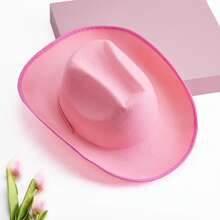 Women's Fashion Western Cowboy Hat - Elegant Raw Edge Wide Brim Design, Suitable For Dates/Parties/Events - 淺粉色 - 查看 7