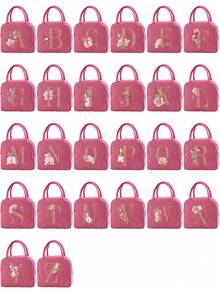 1pc Insulating Lunch Bag A To Z Letter Print Women Cooler Handbags Student Thermal Lunch Bags For Work Thermal Bag For Women Insulated Refrigerated Lunch Box Bag For Man Picnic Bag Fridge Bag Name Initials Pattern Cooler Lunch Box Ice Pack Storage Bag Back To School School Stuff Bag For School Lunch Bag For Women Cooler Bag Picnic Accessories School Accessories - Pink - View 2
