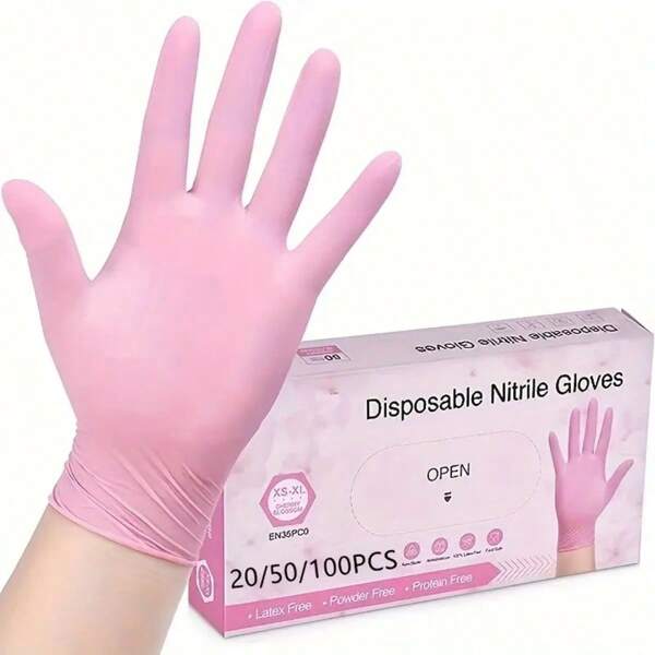 10/20/50/100 pezzi di guanti monouso senza polvere, guanti in nitrile neri/rosa con ottima elasticità - per la manipolazione di alimenti, la cura delle unghie, il lavaggio dei piatti e la pulizia domestica