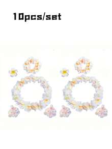 5 件/套，夏威夷花环头带腕带鸡蛋花发夹热带卢奥项链头饰手链花发夹发带女士婚礼夏季海滩生日装扮派对装饰用品